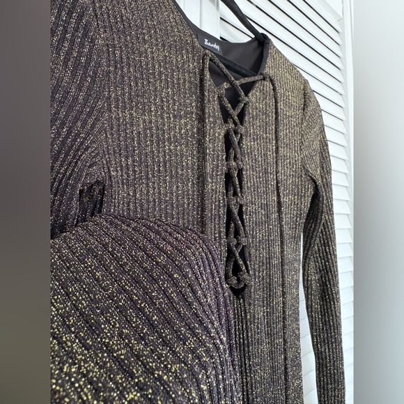 Bardot for Anthropologie | Romeo Lace-Up Midi Dress | Black & Gold | Size 8 - Picture 6 of 16